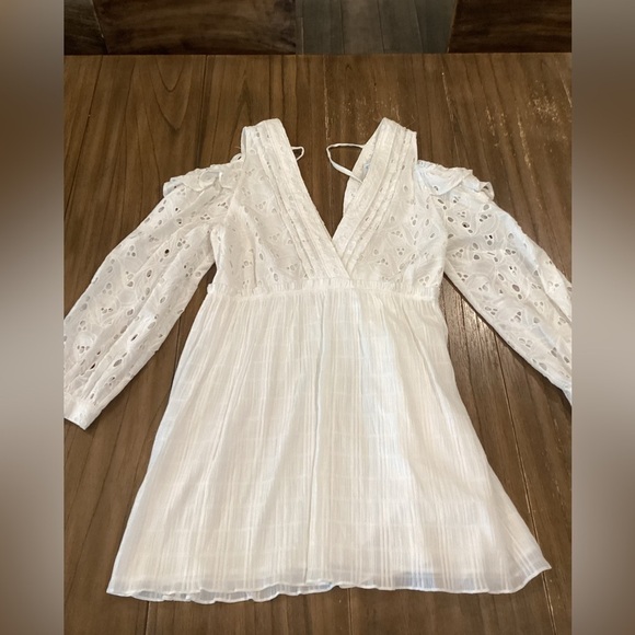 IRO Meila eyelet white cotton mini cold shoulder Longsleeve Mini dress 38 nwt - Picture 2 of 14